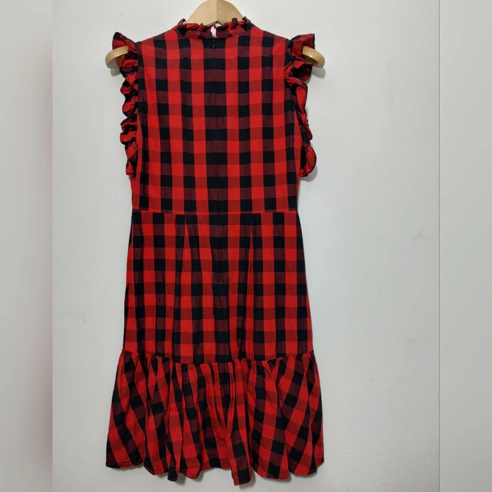 Vetiver Free People Buffalo Plaid Drop Waist Dress Women's 6 Poppy - Picture 5 of 5